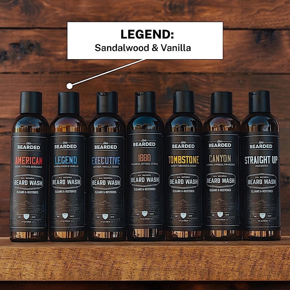 Live Bearded Legend Sandalwood & Vanilla All Natural Beard Wash 8oz - Picture 2 of 3